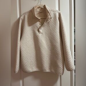 London Fog Oversized Standing Collar & buttons- cream & Beige Quilted Sweatshirt